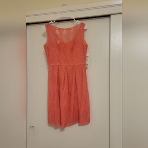 Maggy London Coral Lace Fit & Flare Mini Dress NWT Size 6P